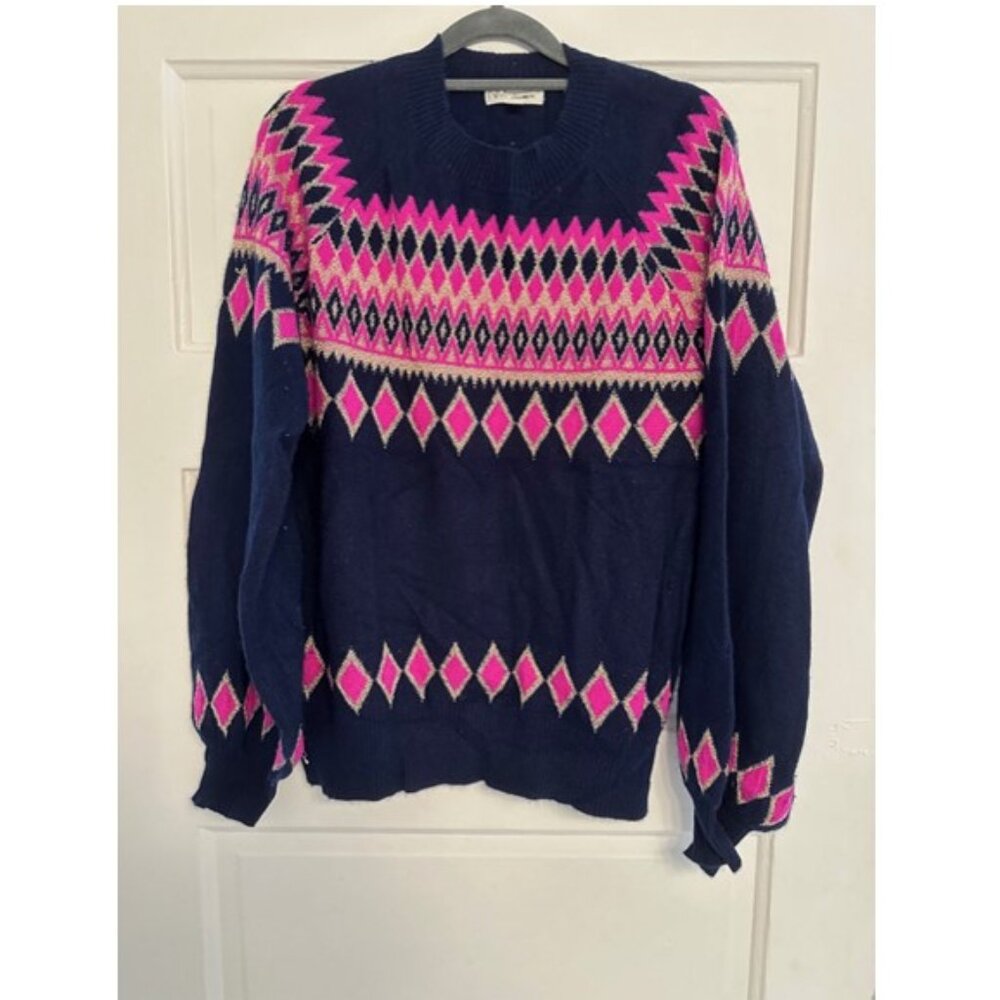 Neiman Marcus Cashmere. Navy/Magenta/Gold 100% Cashmere Sweater Size L.